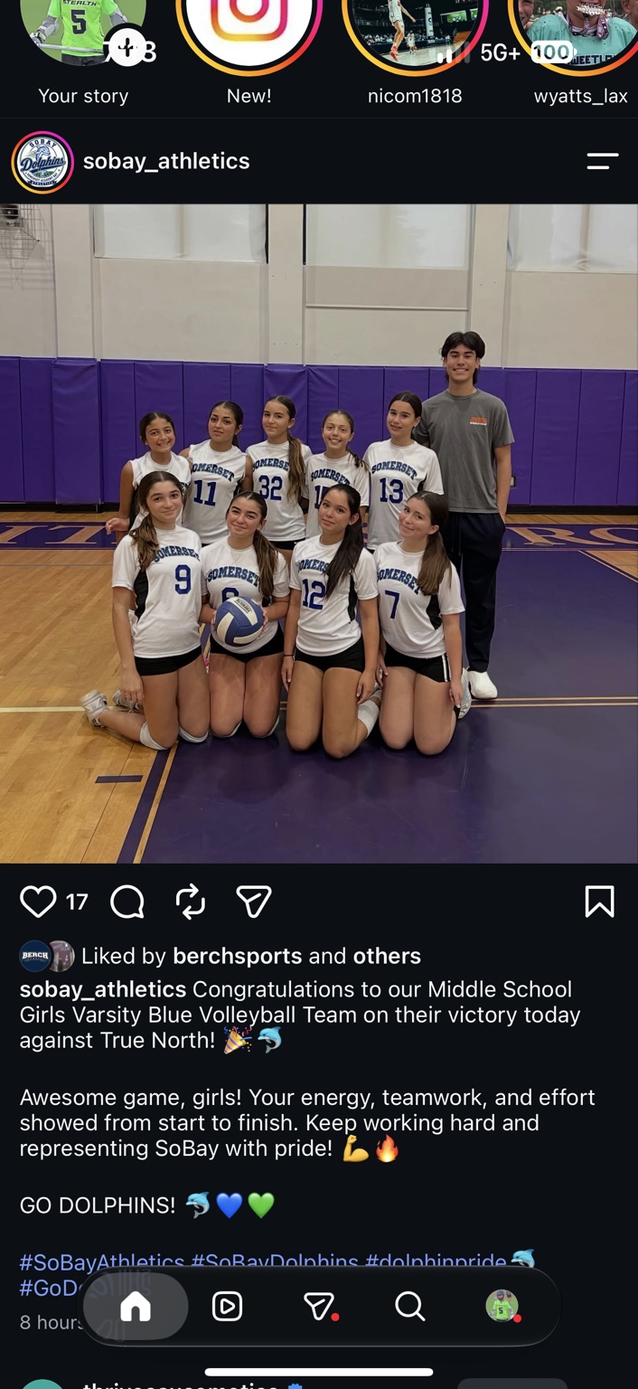 SoBay girls’ Varsity Blue volleyball team together on the court
